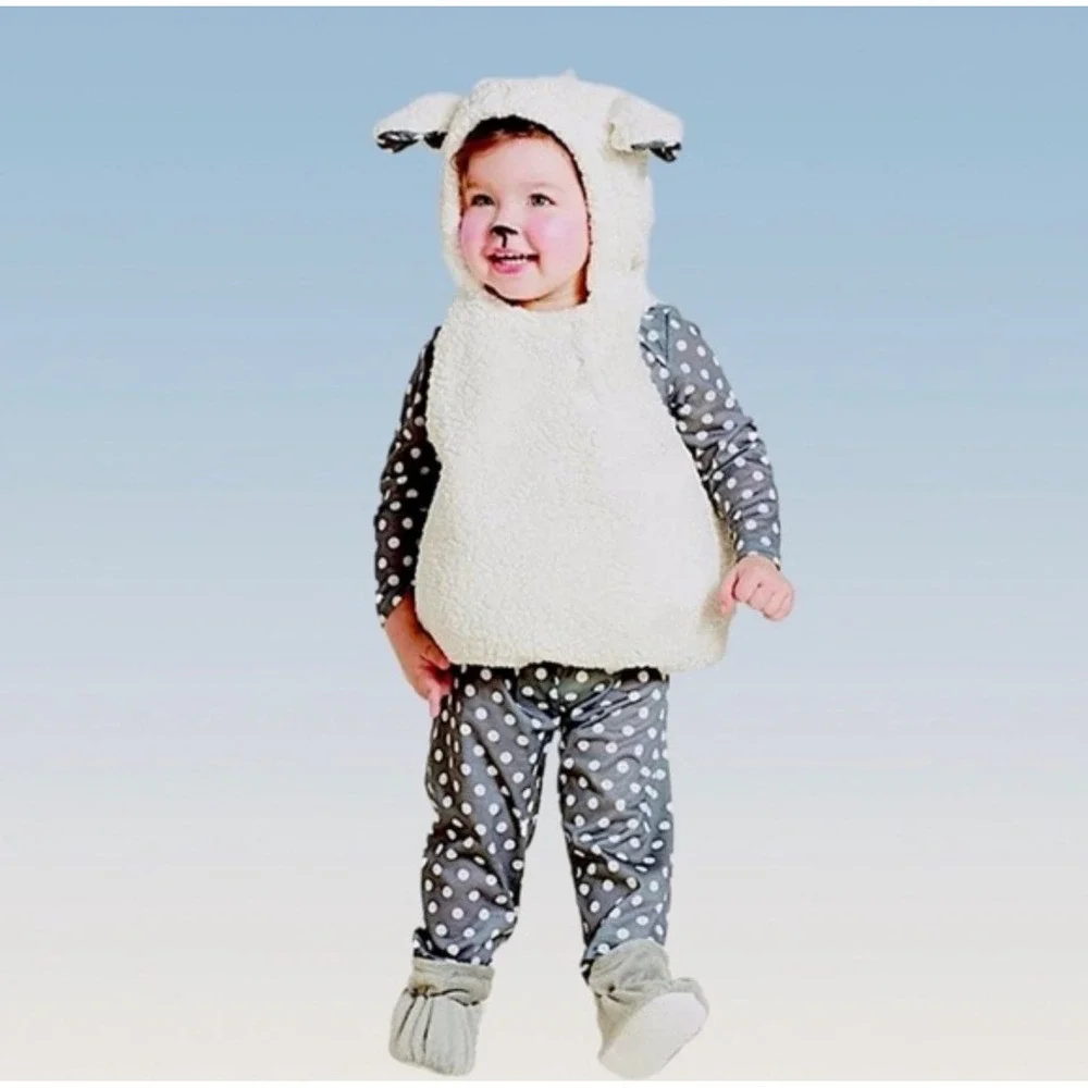 Target Baby Lamb Costume baby 0-6M White Sherpa Grey Polka Dot Halloween - Picture 9 of 9